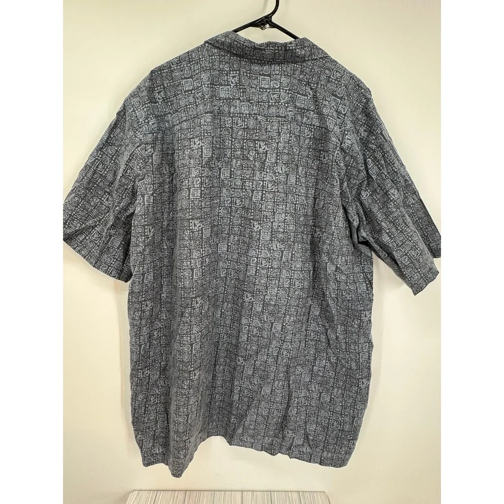 LL Bean Men's XL Tall Short Sleeve Button Up‎ Shirt Blue Aztec Print Cotton